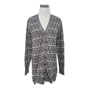 Lori Goldstein Grey Jacquard Button Sweater Cardigan - Size Large